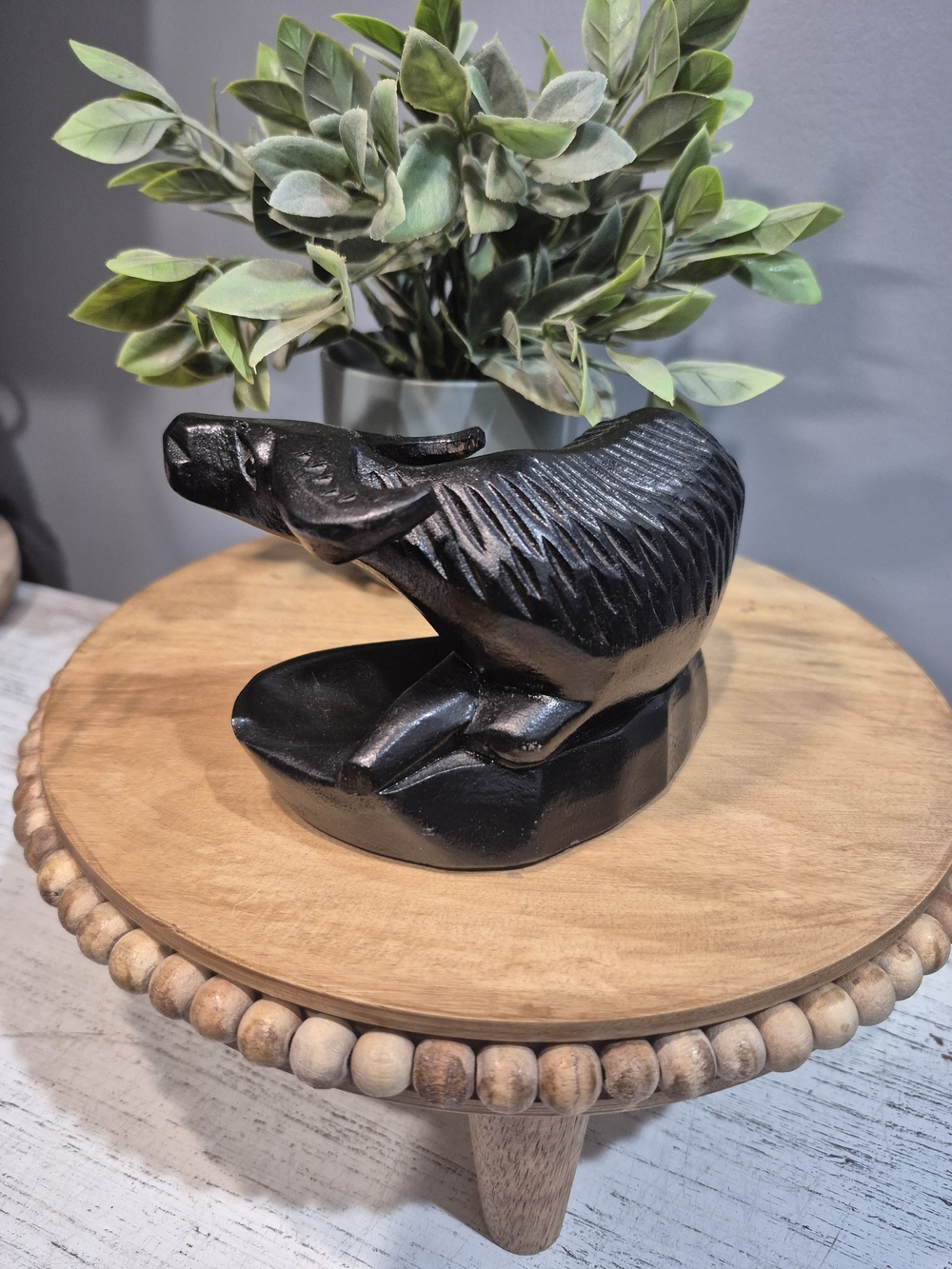 Vintage Hand-Carved Black Wood Buffalo Ash Tray Excellent Condition - Picture 6 of 12